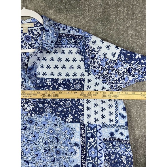 Woman Within 1/2 Sleeve V-Neck Floral Patchwork Popover Top Womens 18/20 Blue - Picture 13 of 14